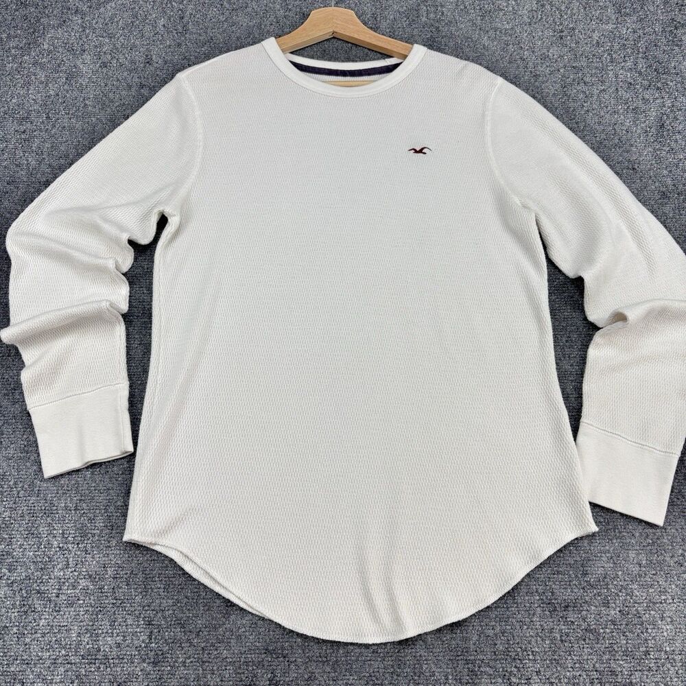Hollister California Men's M White Waffle Knit Thermal Long Sleeve Shirt